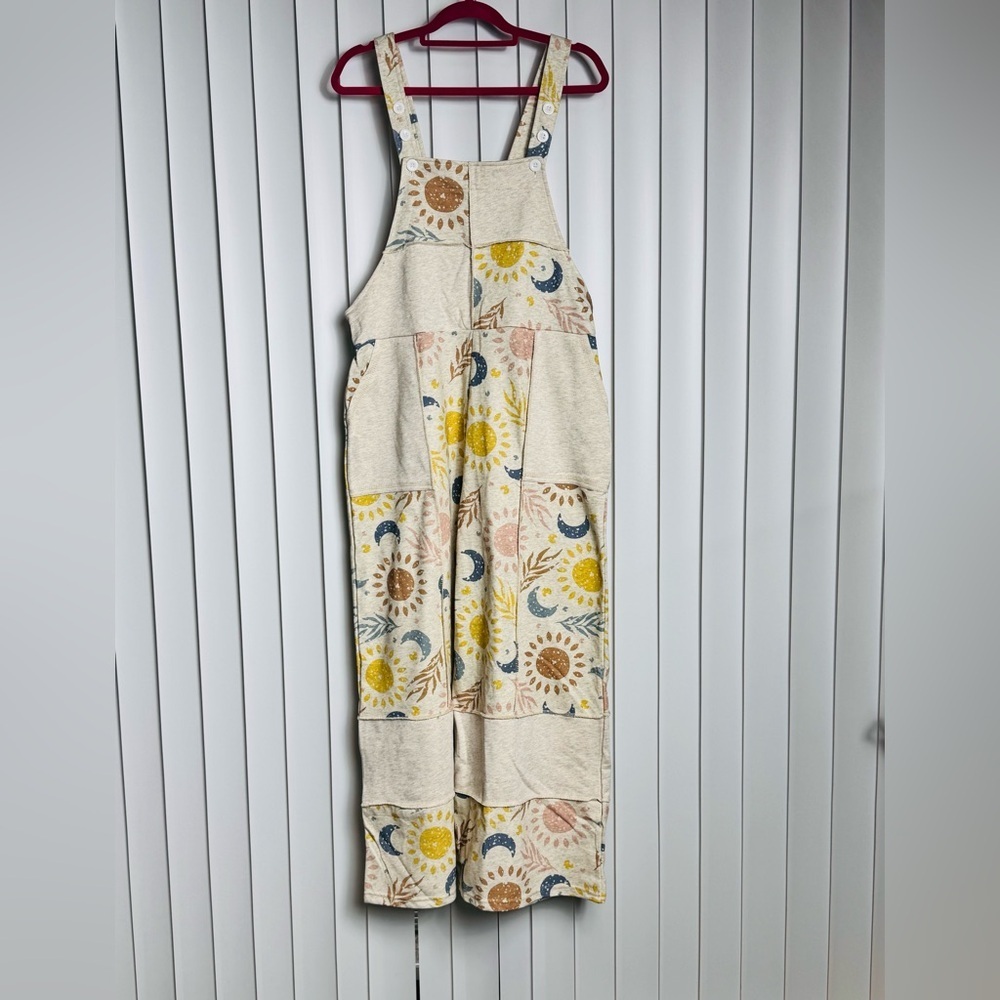 Yak & Yeti NWT Celestial Patchwork Wide Leg Overalls Boho Festival S/M, L/XL - Picture 3 of 10